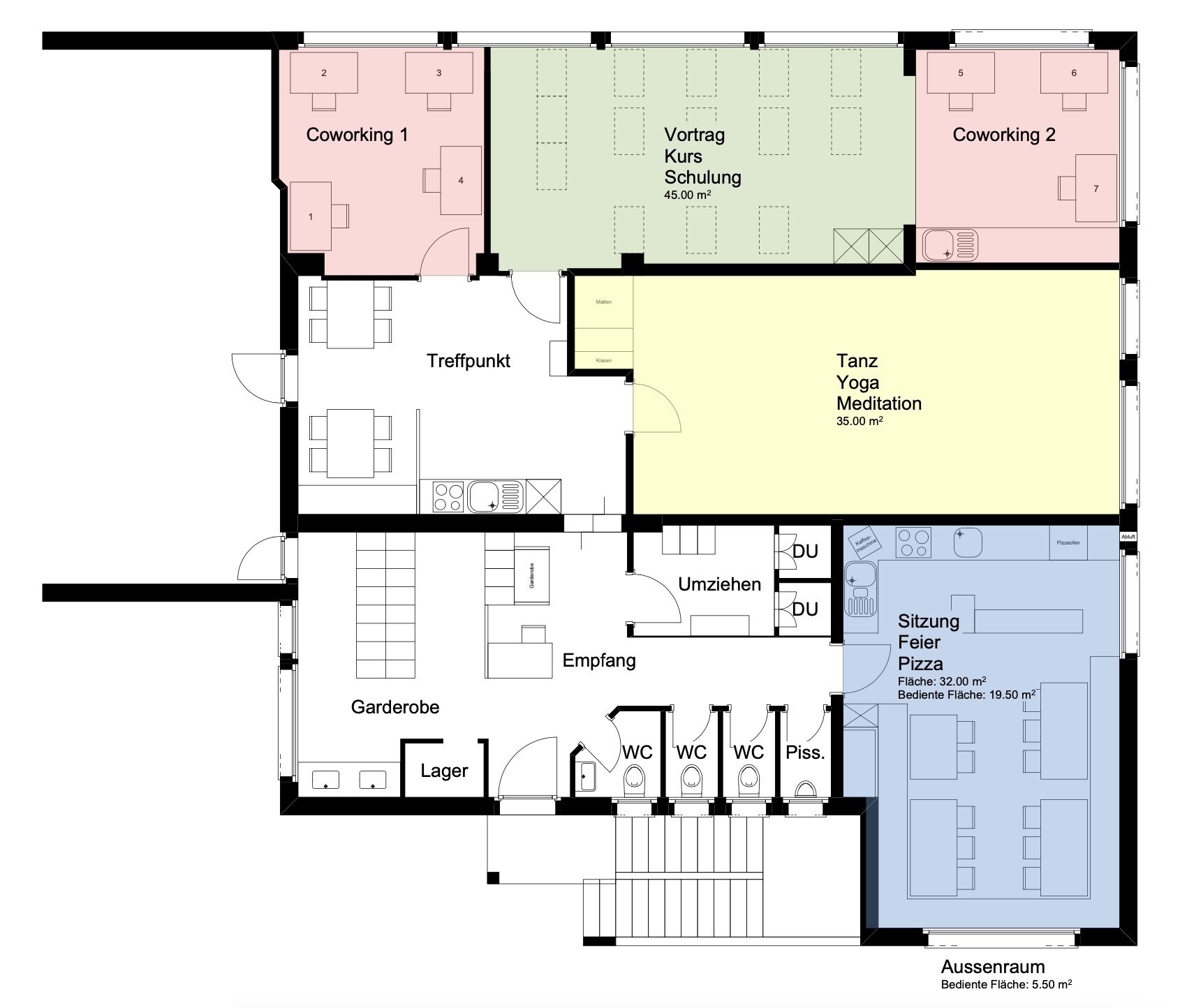 Grundriss mit allen Räumen des Meetingpoints